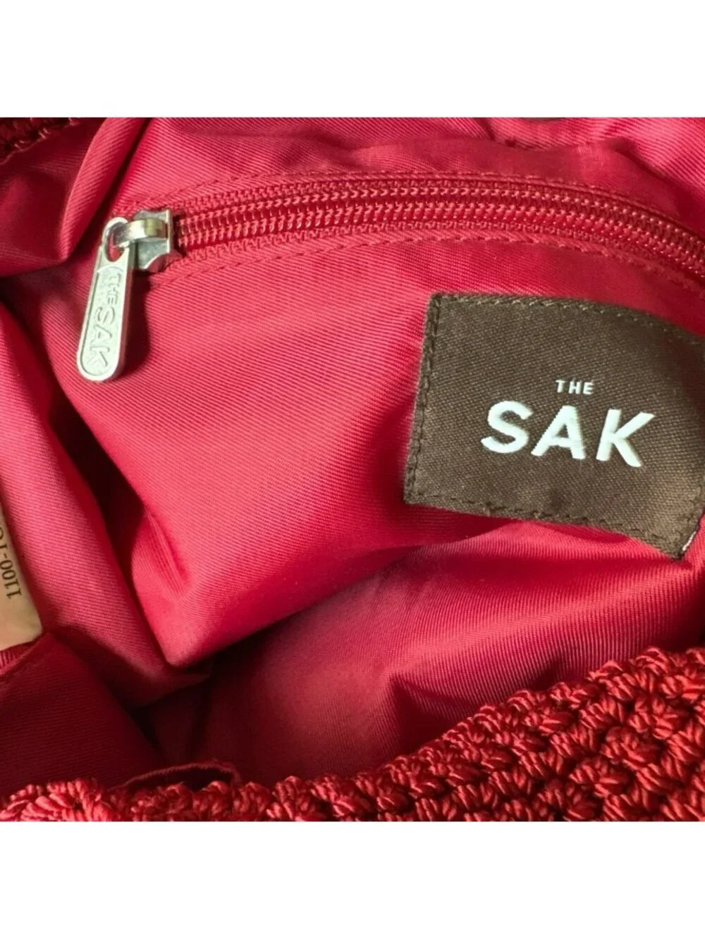The Sak Red Hand Crochet Hobo Shoulder Bag With Interior Pockets